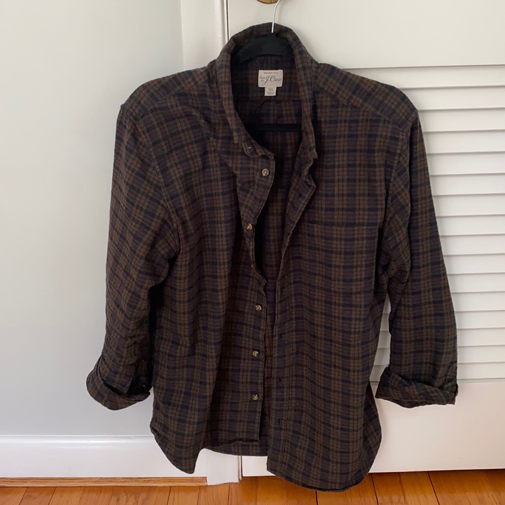 J. Crew flannel button down shirt.